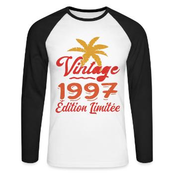VINTAGE 1997 - T-shirt baseball manches longues Homme - blanc/noir - Devant - Nik (191cm)