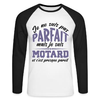Je ne suis pas parfait mais je suis motard - T-shirt baseball manches longues Homme - blanc/noir - Devant - Nik (191cm)