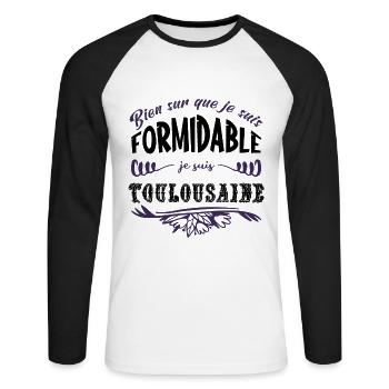 Toulouse humour ville cadeau toulousain, région - T-shirt baseball manches longues Homme - blanc/noir - Devant - Nik (191cm)