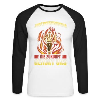 Jugendfeuerwehr Die Zukunft Gehört Uns Jugendfeuer - Unisex Baseballshirt langarm - Weiß/Schwarz - Vorne - Nik (191cm)