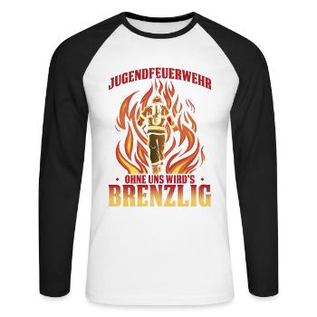 Jugendfeuerwehr Ohne Uns Wird’s Brenzlig - Unisex Baseballshirt langarm - Weiß/Schwarz - Vorne - Nik (191cm)