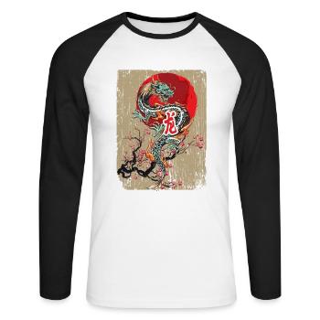 Art traditionnel japonais du dragon Japon - T-shirt baseball manches longues Homme - blanc/noir - Devant - Nik (191cm)