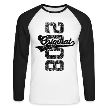 18. GEBURTSTAG ORIGINAL 2008 - Unisex Baseballshirt langarm - Weiß/Schwarz - Vorne - Nik (191cm)