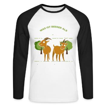 Was Ist Besser Als Eine Ziege Zwei Ziegen Geschenk - Unisex Baseballshirt langarm - Weiß/Schwarz - Vorne - Nik (191cm)