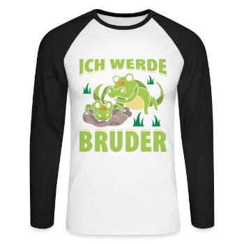 Ich Werde Bruder Krokodil Geschenk - Unisex Baseballshirt langarm - Weiß/Schwarz - Vorne - Nik (191cm)