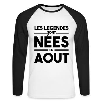 les légendes sont nées en août - T-shirt baseball manches longues Homme - blanc/noir - Devant - Nik (191cm)