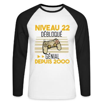 niveau 22 débloqué génial depuis 2000 - T-shirt baseball manches longues Homme - blanc/noir - Devant - Nik (191cm)