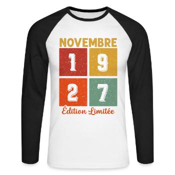 Novembre 1927 Édition limitée - T-shirt baseball manches longues Homme - blanc/noir - Devant - Nik (191cm)