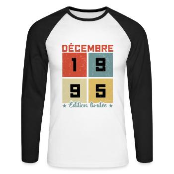 Anniversaire Décembre 1995 - T-shirt baseball manches longues Homme - blanc/noir - Devant - Nik (191cm)