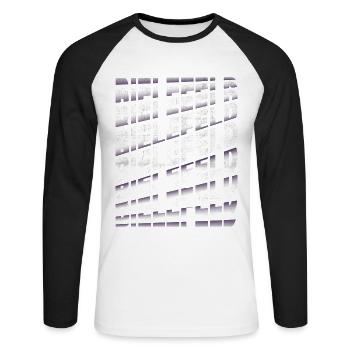 Bielefeld Deutschland Stadt Schrift Skyline Heimat - Unisex Baseballshirt langarm - Weiß/Schwarz - Vorne - Nik (191cm)