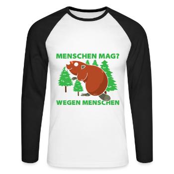 Warum Ich Biber Mehr Als Menschen Mag? Wegen Mensc - Unisex Baseballshirt langarm - Weiß/Schwarz - Vorne - Nik (191cm)