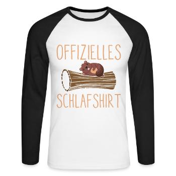 Offizielles Schlafshirt Biber Geschenk - Unisex Baseballshirt langarm - Weiß/Schwarz - Vorne - Nik (191cm)