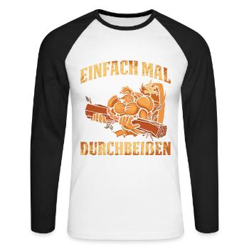 Einfach Mal Durchbeißen Biber Geschenk - Unisex Baseballshirt langarm - Weiß/Schwarz - Vorne - Nik (191cm)