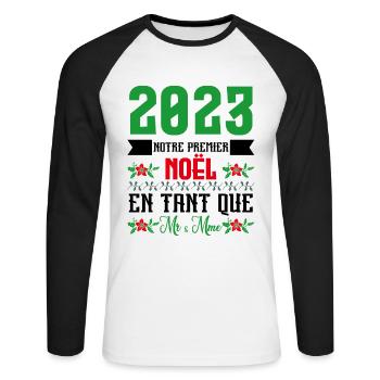 Notre premier Noël en tant que M. et Mme 2023 - T-shirt baseball manches longues Homme - blanc/noir - Devant - Nik (191cm)