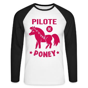 Pilote De Poney Humour Cadeau Équitation Cavalière - T-shirt baseball manches longues Homme - blanc/noir - Devant - Nik (191cm)
