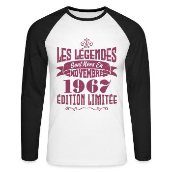 les légendes Sont Nées En Novembre 1967 . Annive - T-shirt baseball manches longues Homme - blanc/noir - Devant - Nik (191cm)