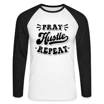 Pray Hustle Christ Jesus Unternehmer - Unisex Baseballshirt langarm - Weiß/Schwarz - Vorne - Nik (191cm)