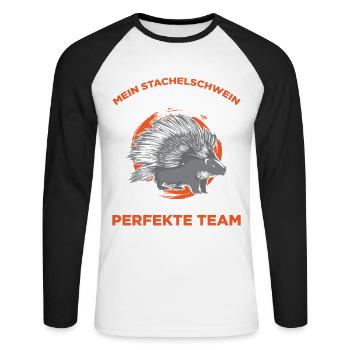 Mein Stachelschwein Und Ich Sind Das Perfekte Team - Unisex Baseballshirt langarm - Weiß/Schwarz - Vorne - Nik (191cm)