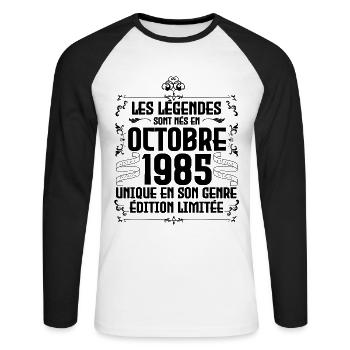 Les Légendes Sont Nés En Octobre 1985 Anniversaire - T-shirt baseball manches longues Homme - blanc/noir - Devant - Nik (191cm)
