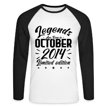 LEGENDS ARE BORN IN OCTOBER 2014 - Unisex Long Sleeve Baseball T-Shirt - white/black - Front - Nik (191cm)