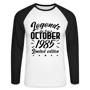 LEGENDS ARE BORN IN OCTOBER 1985 anniversary gift. - Unisex Long Sleeve Baseball T-Shirt - white/black - Front - Nik (191cm)