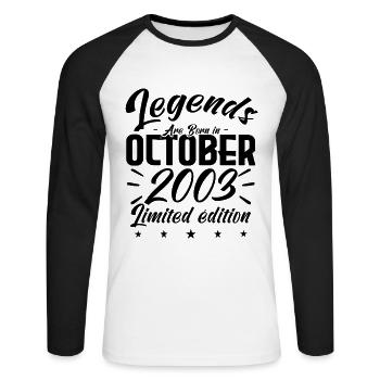 LEGENDS ARE BORN IN OCTOBER 2003 anniversary gift - T-shirt baseball manches longues Homme - blanc/noir - Devant - Nik (191cm)
