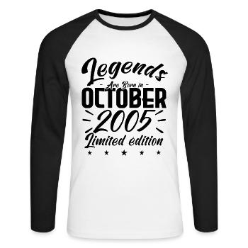 LEGENDS ARE BORN IN OCTOBER 2005 anniversary gift - Unisex Long Sleeve Baseball T-Shirt - white/black - Front - Nik (191cm)