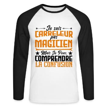 Je suis carreleur pas magicien - T-shirt baseball manches longues Homme - blanc/noir - Devant - Nik (191cm)