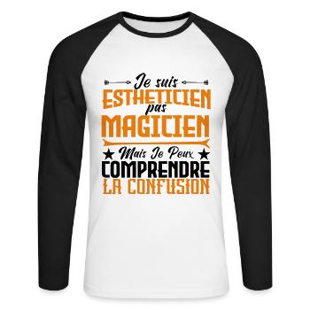 Je suis Esthéticienne, pas Magicienne - T-shirt baseball manches longues Homme - blanc/noir - Devant - Nik (191cm)