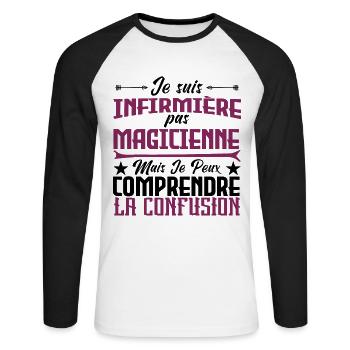 humour je suis infirmière pas magicienne - T-shirt baseball manches longues Homme - blanc/noir - Devant - Nik (191cm)