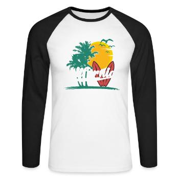 Années 70 années 80 dans la ville californienne de Venice Beach - T-shirt baseball manches longues Homme - blanc/noir - Devant - Nik (191cm)