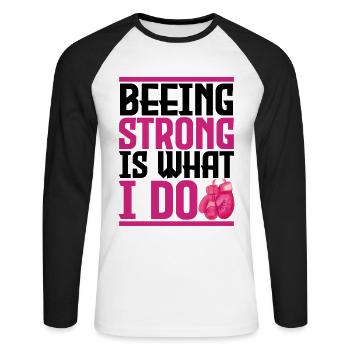 Brustkrebs, du bist stark. - Unisex Baseballshirt langarm - Weiß/Schwarz - Vorne - Nik (191cm)