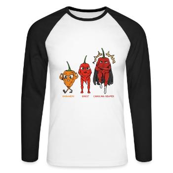 Habanero Chili Ghost Chili Carolina Reaper Design - Unisex Long Sleeve Baseball T-Shirt - white/black - Front - Nik (191cm)