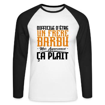 frère barbu, citations barbe, Idée cadeau frère. - T-shirt baseball manches longues Homme - blanc/noir - Devant - Nik (191cm)