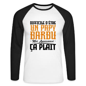 papy barbu, citations barbe, Idée cadeau papy - T-shirt baseball manches longues Homme - blanc/noir - Devant - Nik (191cm)