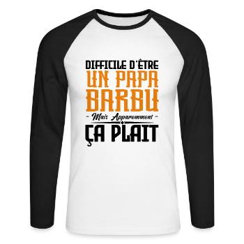 papa barbu, citations barbe, Idée cadeau papa - T-shirt baseball manches longues Homme - blanc/noir - Devant - Nik (191cm)