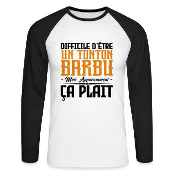 Tonton barbu, citations barbe, Idée cadeau oncle - T-shirt baseball manches longues Homme - blanc/noir - Devant - Nik (191cm)