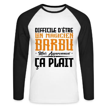 magicien barbu, citations barbe, cadeau magicien - T-shirt baseball manches longues Homme - blanc/noir - Devant - Nik (191cm)