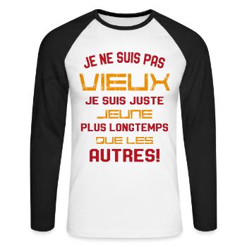 Je ne suis pas vieux je suis juste jeune Humour - T-shirt baseball manches longues Homme - blanc/noir - Devant - Nik (191cm)