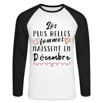 The most beautiful women are born in December - Unisex Long Sleeve Baseball T-Shirt - white/black - Front - Nik (191cm)