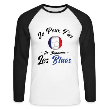 je peux pas , je supporte les bleus. France - T-shirt baseball manches longues Homme - blanc/noir - Devant - Nik (191cm)
