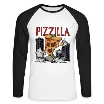 Pizilla design pour un boulanger de pizza amateur - T-shirt baseball manches longues Homme - blanc/noir - Devant - Nik (191cm)