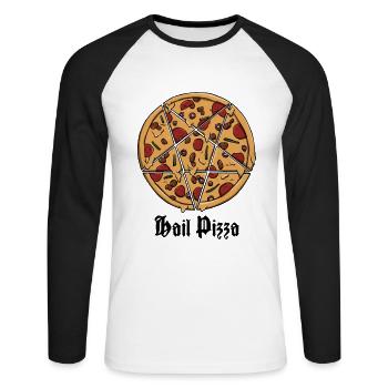 Hail Pizza Design pour un fabricant de pizzas amateur - T-shirt baseball manches longues Homme - blanc/noir - Devant - Nik (191cm)