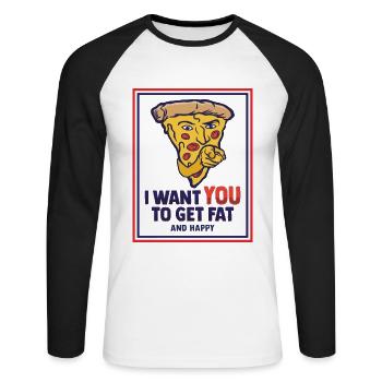 I want you to be fat and happy design - Unisex Long Sleeve Baseball T-Shirt - white/black - Front - Nik (191cm)