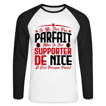 je ne suis pas parfait, supporteur de Nice . - T-shirt baseball manches longues Homme - blanc/noir - Devant - Nik (191cm)