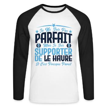 je ne suis pas parfait, supporteur de Le Havre. - T-shirt baseball manches longues Homme - blanc/noir - Devant - Nik (191cm)