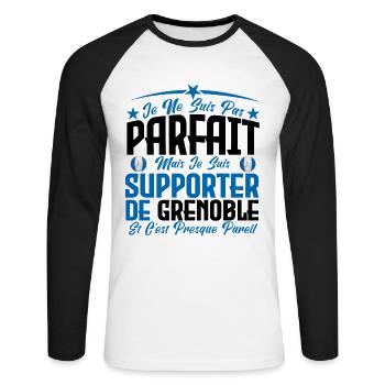 je ne suis pas parfait, supporteur de Grenoble. - T-shirt baseball manches longues Homme - blanc/noir - Devant - Nik (191cm)