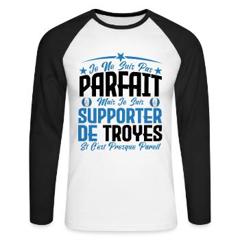 je ne suis pas parfait, supporteur de Troyes. - T-shirt baseball manches longues Homme - blanc/noir - Devant - Nik (191cm)