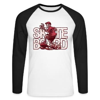 Skate Skeleton Im Skateboarder Design - Unisex Baseballshirt langarm - Weiß/Schwarz - Vorne - Nik (191cm)