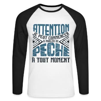 Avertissement, pêche à tout moment. - T-shirt baseball manches longues Homme - blanc/noir - Devant - Nik (191cm)